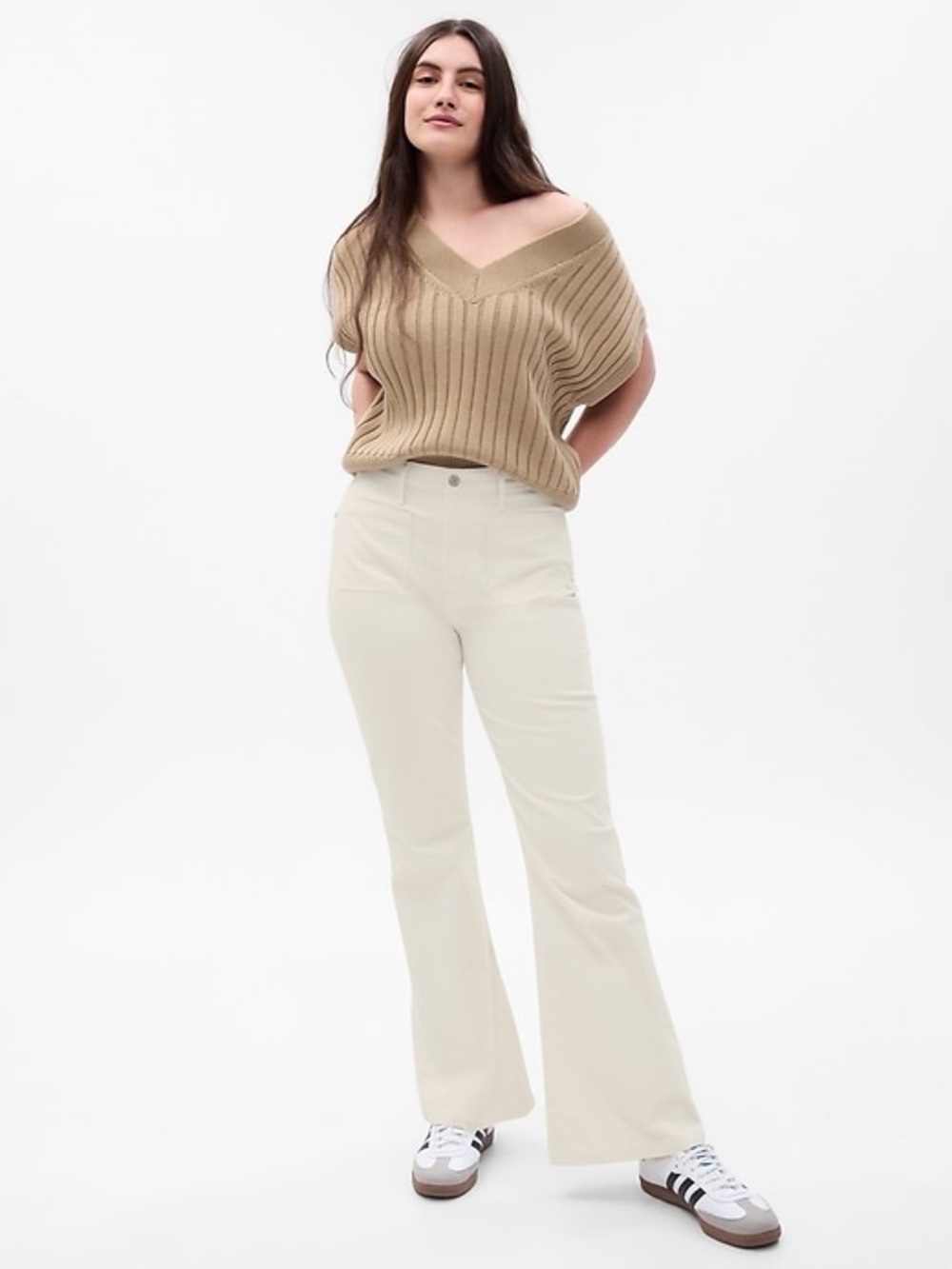 GAP High Rise Corduroy '70s Flare Pants In Ivory beige Size 32 US 14 Stretch